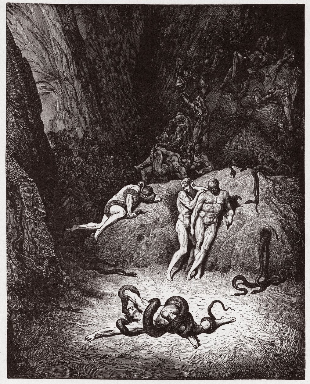 La Divina Comedia, Infierno, Canto 25: Agnello transformándose en serpiente - Ilustración de Gustave Doré de Gustave Dore