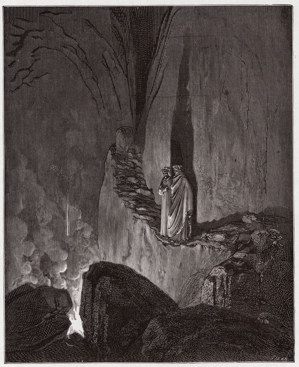 La Divina Comedia, Infierno, Canto 26: Los espíritus flamígeros de Ulises y Diomedes - Ilustración de Gustave Doré de Gustave Dore