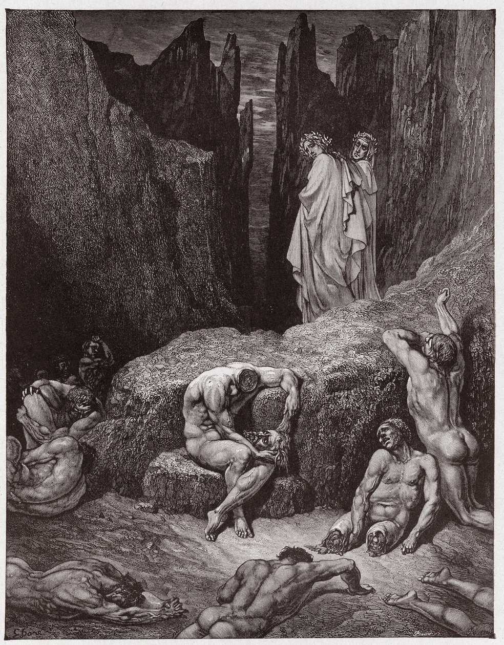 La Divina Comedia, Infierno, Canto 29: Virgilio reprende la curiosidad de Dante - por Dante Alighieri (1265-1321) - Ilustración de Gustave Doré (1832-1883) de Gustave Dore