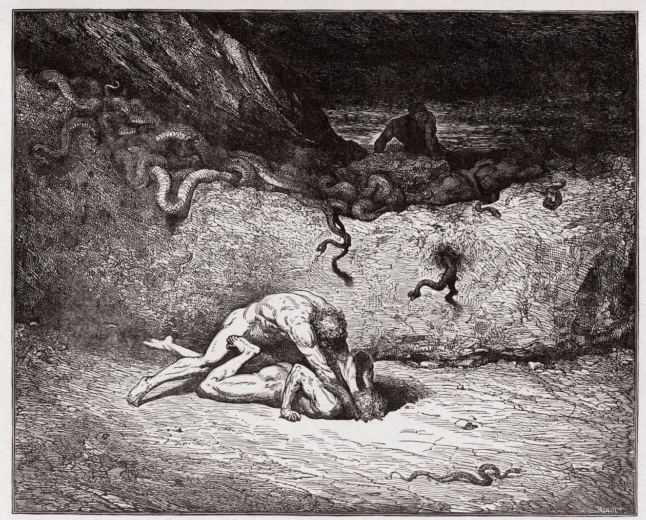 La Divina Comedia, Infierno, Canto 30: El tormento de los falsificadores en la novena bolgia (Gianni Schicchi) - por Dante Alighieri (1265-1321) - Ilustración de Gustave Doré (1832-1883) de Gustave Dore