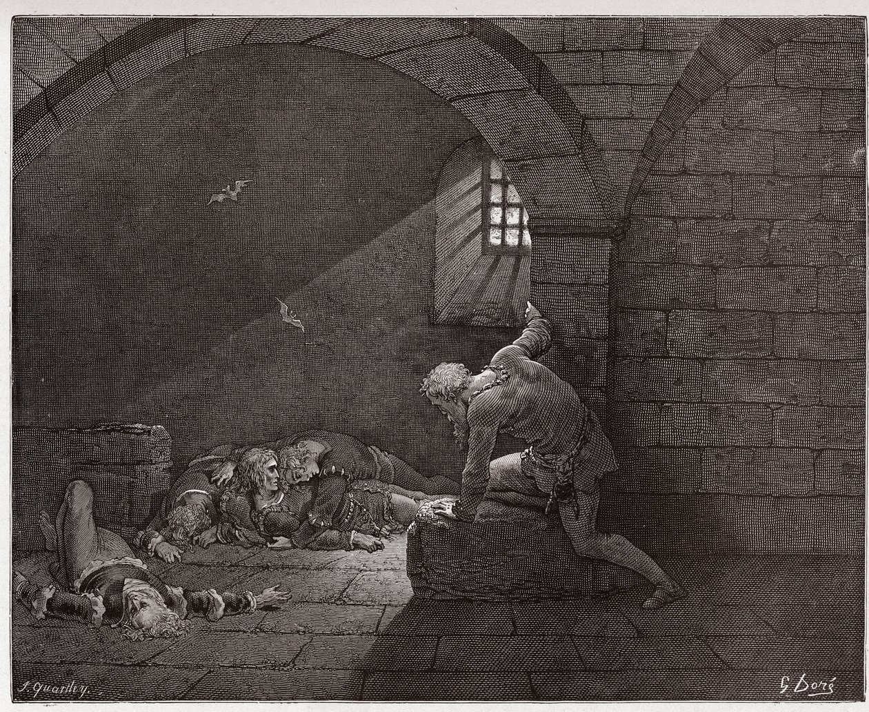La Divina Comedia, Infierno, Canto 33: Ugolino en la celda con sus cuatro hijos muertos - por Dante Alighieri (1265-1321) - Ilustración de Gustave Doré (1832-1883) de Gustave Dore