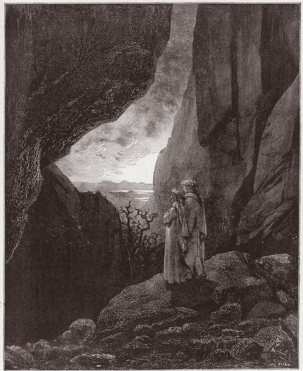 La Divina Comedia, Infierno, Canto 34: Virgilio y Dante ascienden al mundo superior - por Dante Alighieri (1265-1321) - Ilustración de Gustave Doré (1832-1883) de Gustave Dore