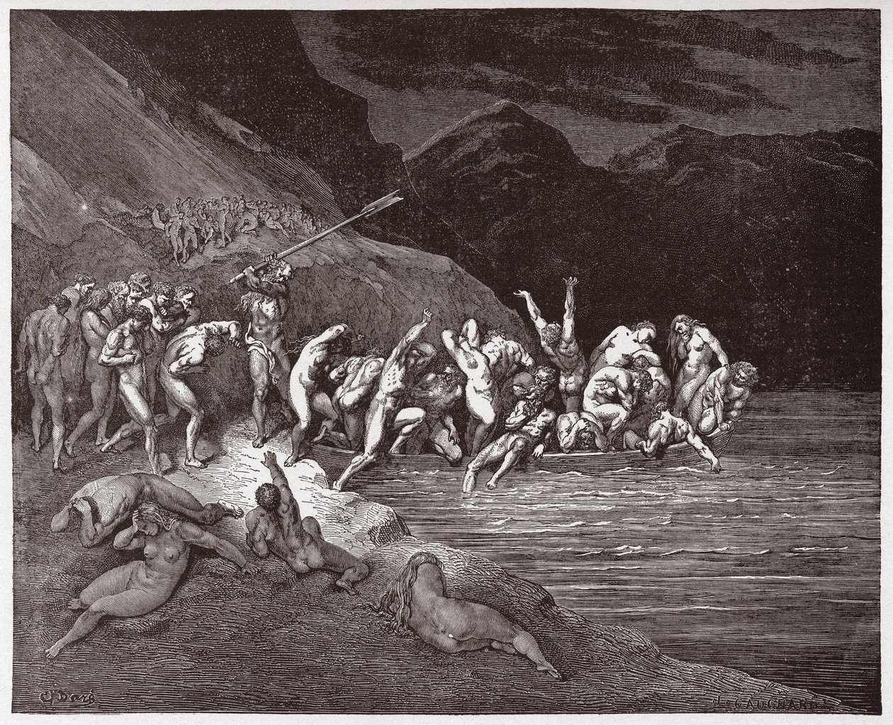 La Divina Comedia, Infierno, Canto 3: Las almas condenadas embarcando para cruzar el Aqueronte - Ilustración de Gustave Doré de Gustave Dore