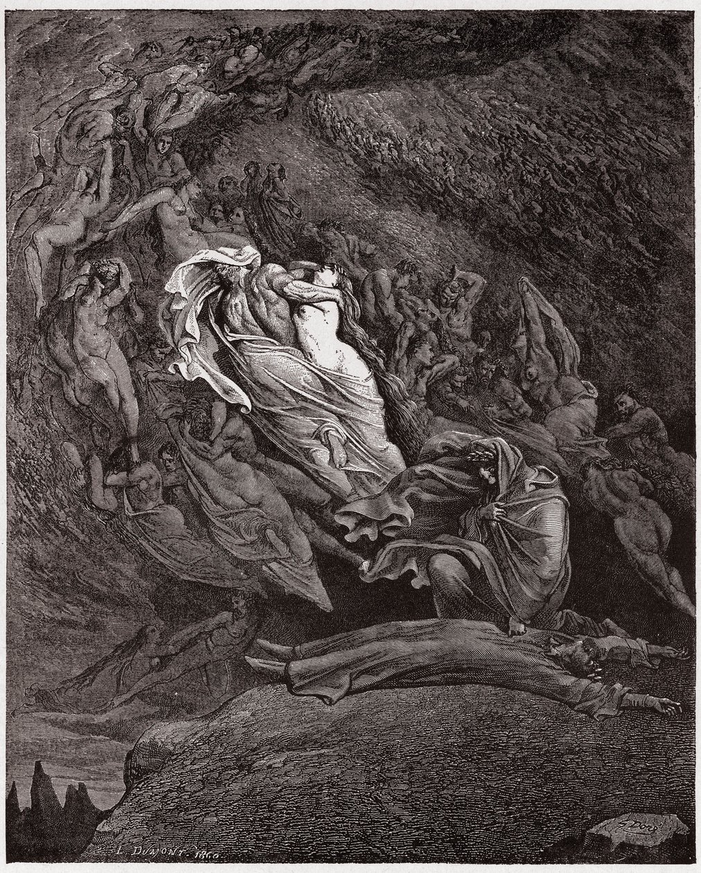 La Divina Comedia, Infierno, Canto 5: Francesca describe su muerte - por Dante Alighieri (1265-1321) - Ilustración de Gustave Doré (1832-1883) de Gustave Dore