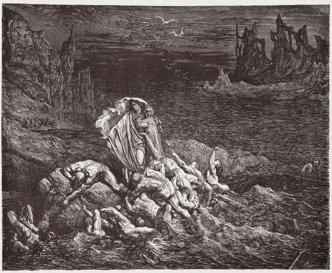 La Divina Comedia, Infierno, Canto 7: Virgilio muestra a Dante las almas de los iracundos en el Estigia (Ilustración de Gustave Doré) de Gustave Dore