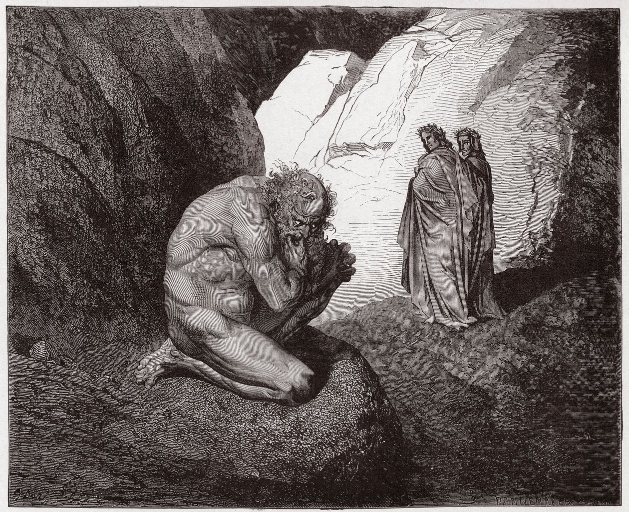 La Divina Comedia, Infierno, Canto 7: Virgilio reprende a Plutón en la entrada del cuarto círculo - Ilustración de Gustave Doré de Gustave Dore