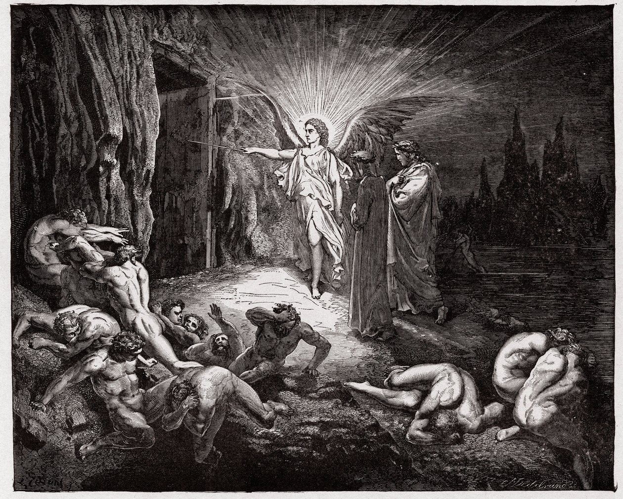 La Divina Comedia, Infierno, Canto 9: El ángel abre las puertas - Ilustración de Gustave Doré de Gustave Dore