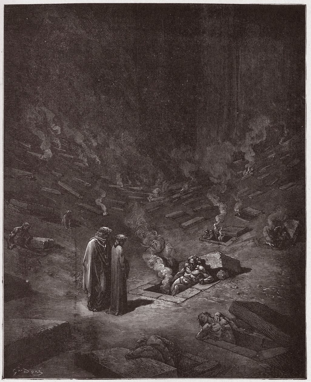La Divina Comedia, Infierno, Canto 9: Los sepulcros ardientes de los herejes - por Dante Alighieri (1265-1321) - Ilustración de Gustave Doré (1832-1883) de Gustave Dore