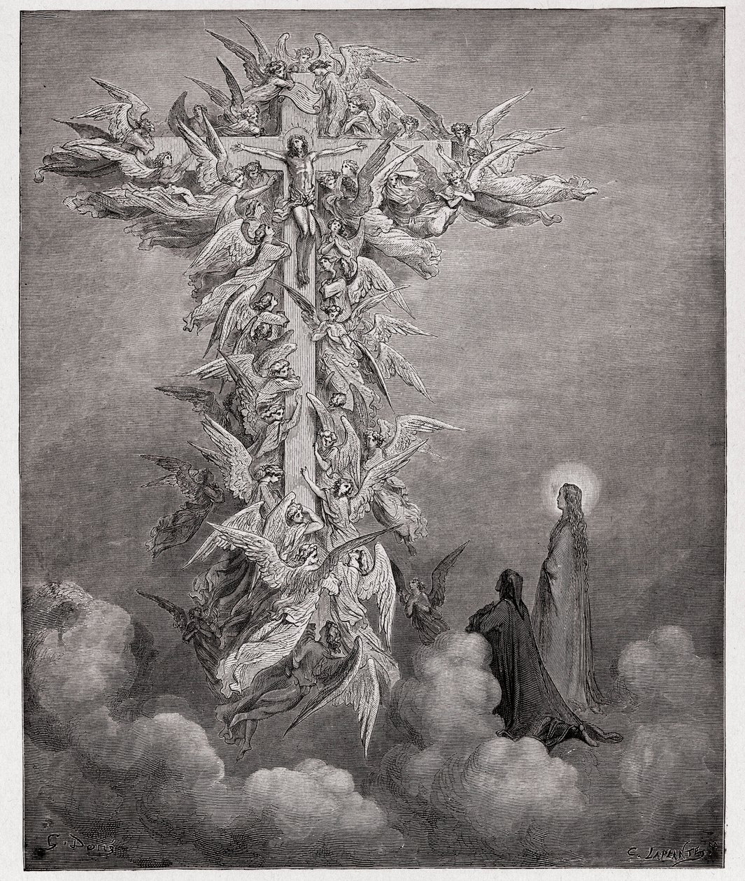 La Divina Comedia, Paraíso, Canto 14: Dante y Beatriz ven a los ángeles con Cristo en la cruz - por Dante Alighieri (1265-1321) - Ilustración de Gustave Doré (1832-1883) de Gustave Dore