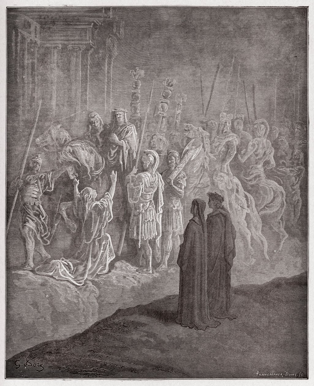 La Divina Comedia, Purgatorio, Canto 10: Las esculturas de mármol que representan el orgullo - Ilustración de Gustave Doré de Gustave Dore