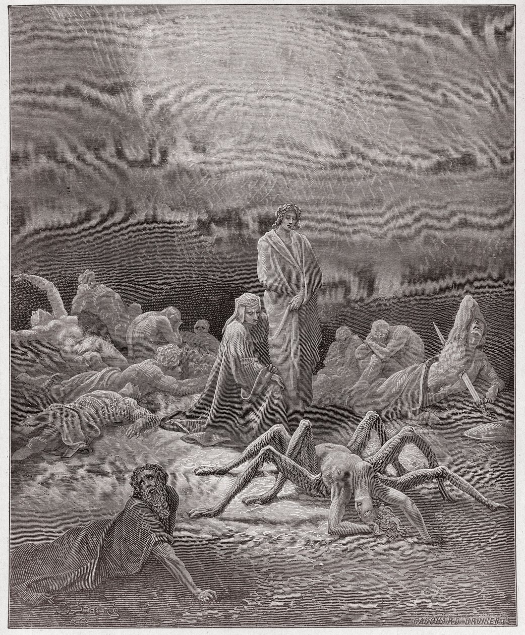 La Divina Comedia, Purgatorio, Canto 12: Dante ve el alma de Aracne - Ilustración de Gustave Doré de Gustave Dore