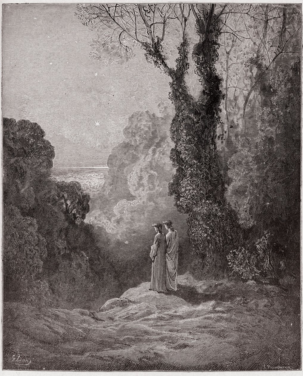 La Divina Comedia, Purgatorio, Canto 1: Los poetas contemplan la belleza de Venus en el cielo de la mañana - por Dante Alighieri (1265-1321) - Ilustración de Gustave Doré (1832-1883) de Gustave Dore
