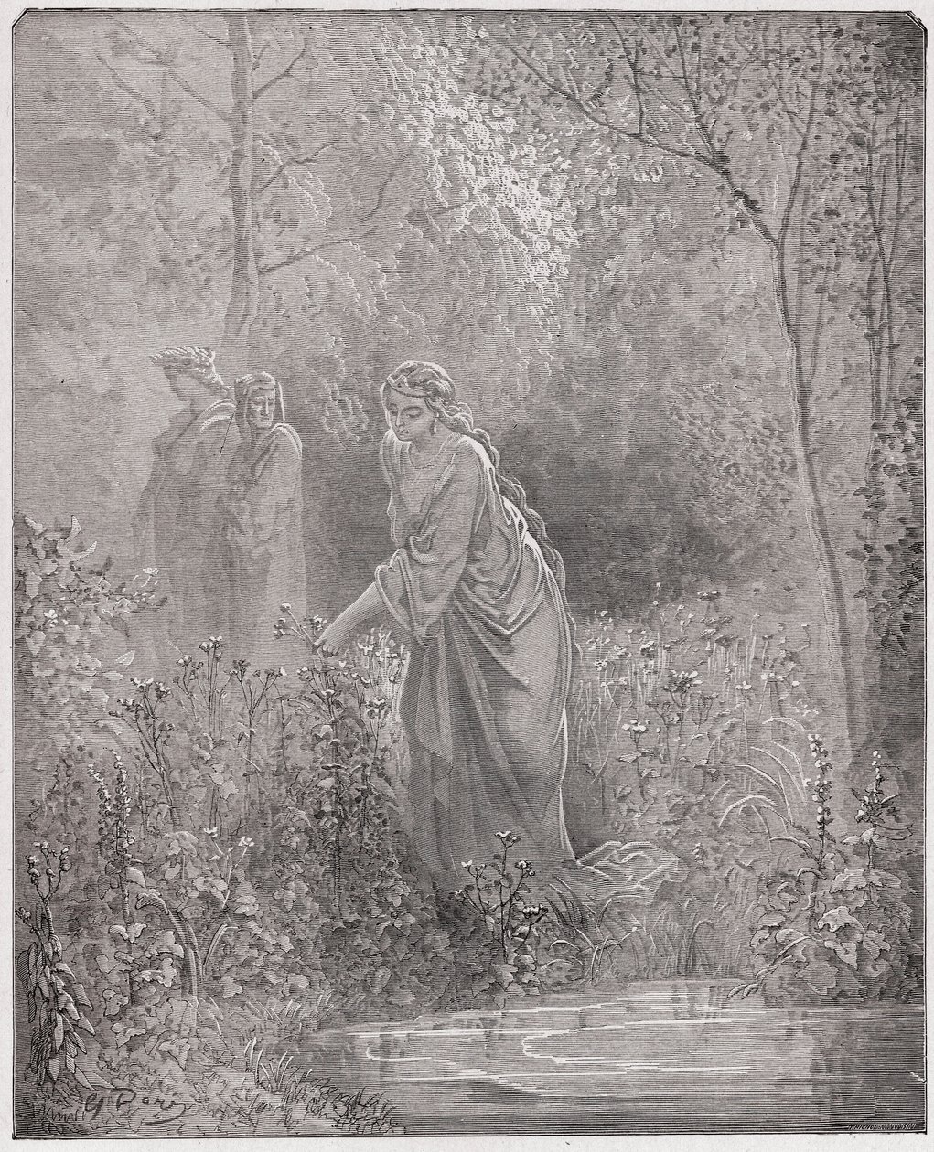 La Divina Comedia (La Divina Commedia, La Divine Comedie), Purgatorio, Canto 27: El sueño de Dante sobre Lea en el prado - por Dante Alighieri (1265-1321) - Ilustración de Gustave Doré (1832-1883) de Gustave Dore