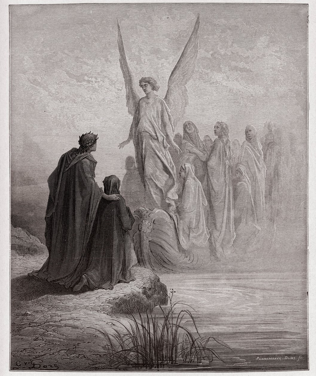 La Divina Comedia, Purgatorio, Canto 2: El piloto celestial aterriza el barco - Ilustración de Gustave Doré de Gustave Dore