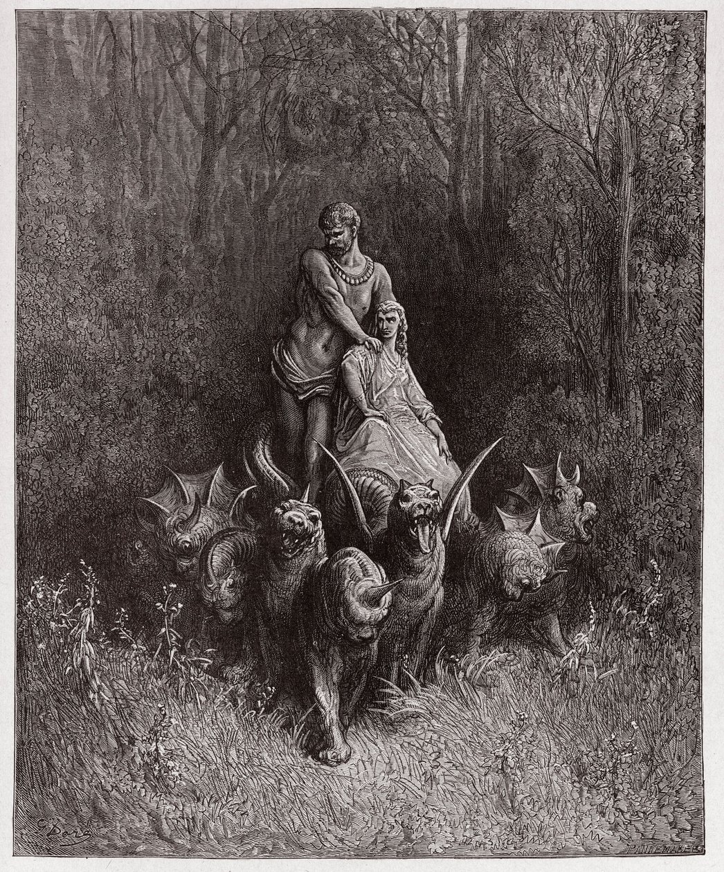 La Divina Comedia, Purgatorio, Canto 32: El gigante y la ramera en el carro - por Dante Alighieri (1265-1321) - Ilustración de Gustave Doré (1832-1883) de Gustave Dore