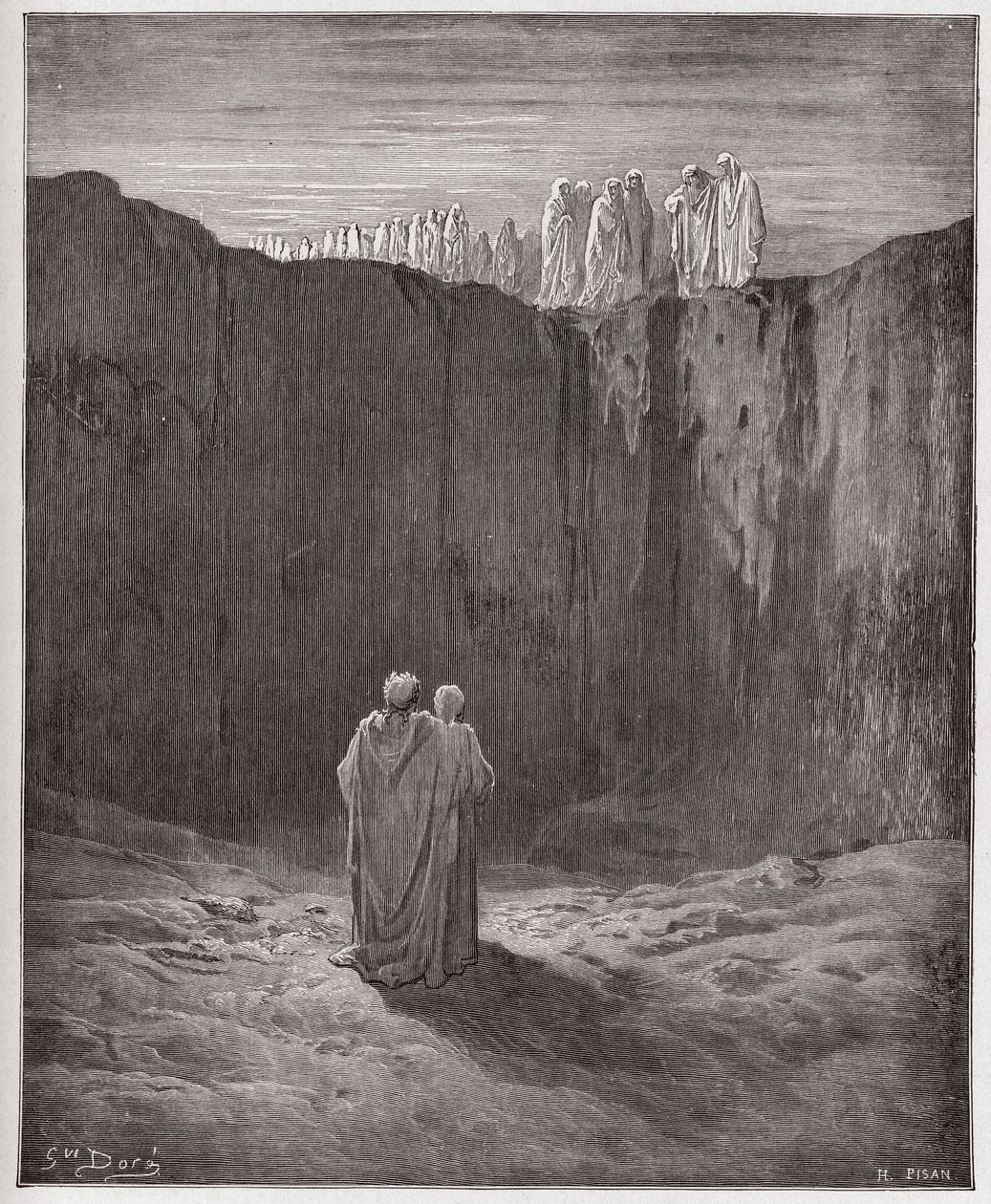 La Divina Comedia, Purgatorio, Canto 3: La compañía de almas en el acantilado - Ilustración de Gustave Doré de Gustave Dore