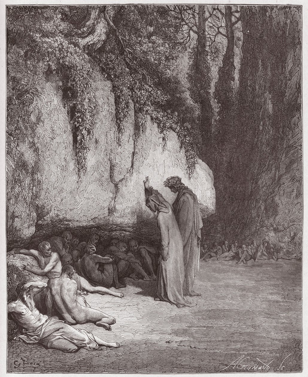 La Divina Comedia, Purgatorio, Canto 4: Las almas indolentes junto a la roca - por Dante Alighieri (1265-1321) - Ilustración de Gustave Doré (1832-1883) de Gustave Dore