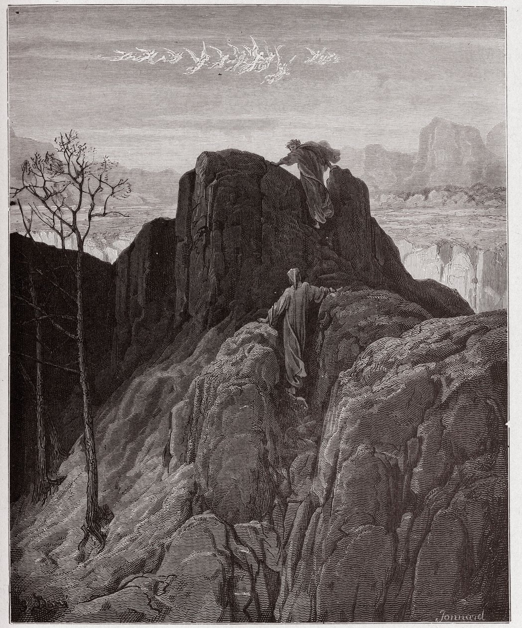 La Divina Comedia, Purgatorio, Canto 4: Virgilio guía a Dante por la escarpada ladera de la montaña - Ilustración de Gustave Doré de Gustave Dore