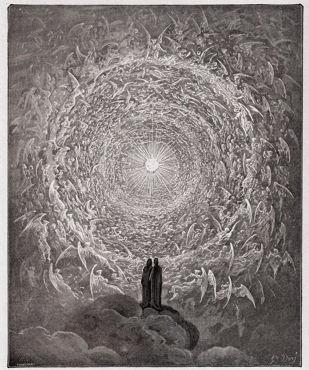 La Divina Comedia, Paraíso, Canto 31: La multitud santa forma una rosa en el empíreo (rosa celeste) - por Dante Alighieri (1265-1321) de Gustave Dore