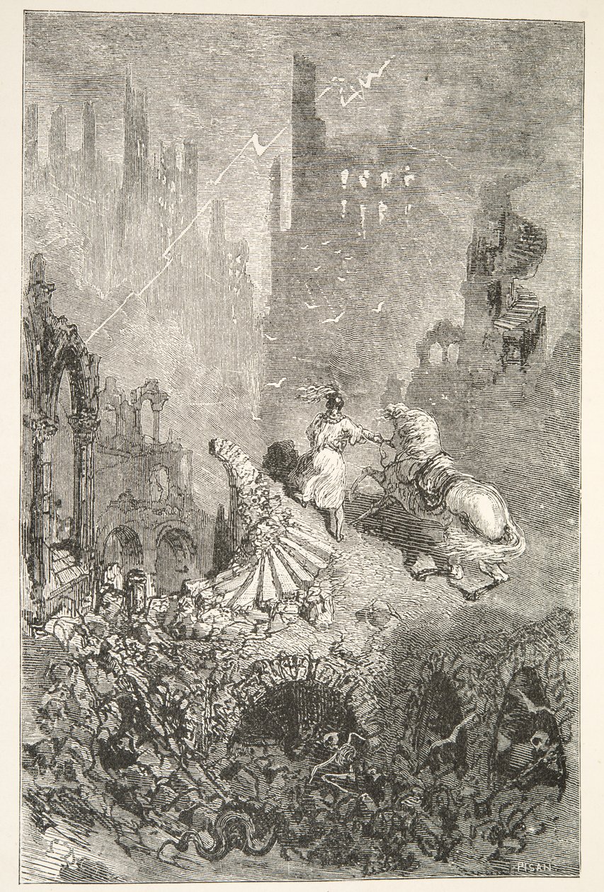 La caída del castillo del Rey Pellam, de Historias de los Días del Rey Arturo por Charles Henry Hanson, pub.1898 de Gustave Dore
