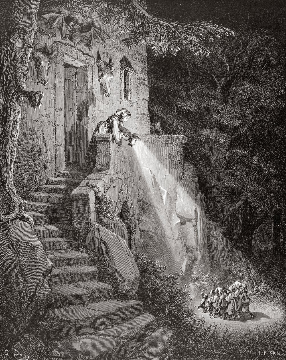 La morada del ogro, grabado por Heliodore Joseph Pisan (1822-90) c.1868 de Gustave Dore