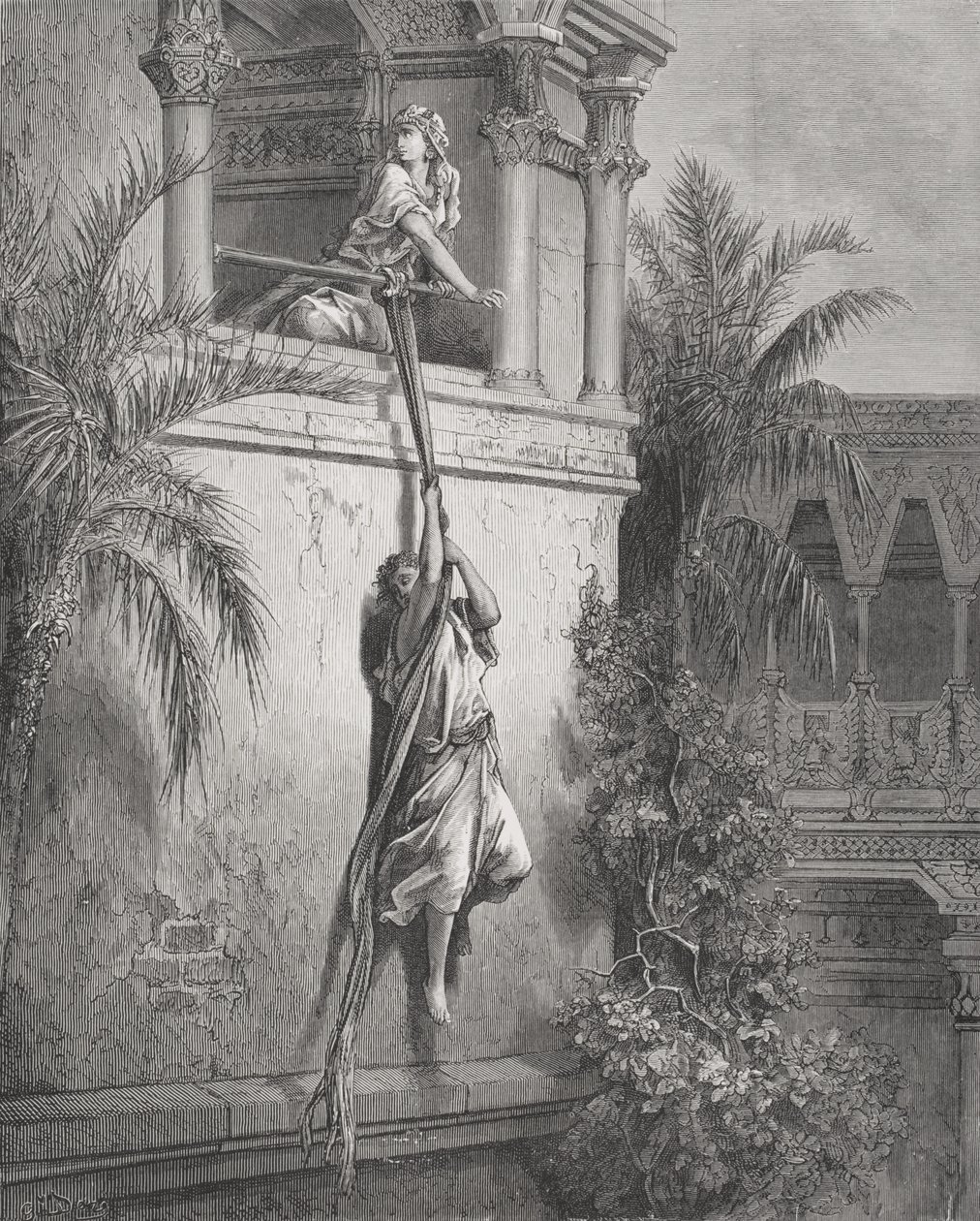 La fuga de David por la ventana, ilustración de 