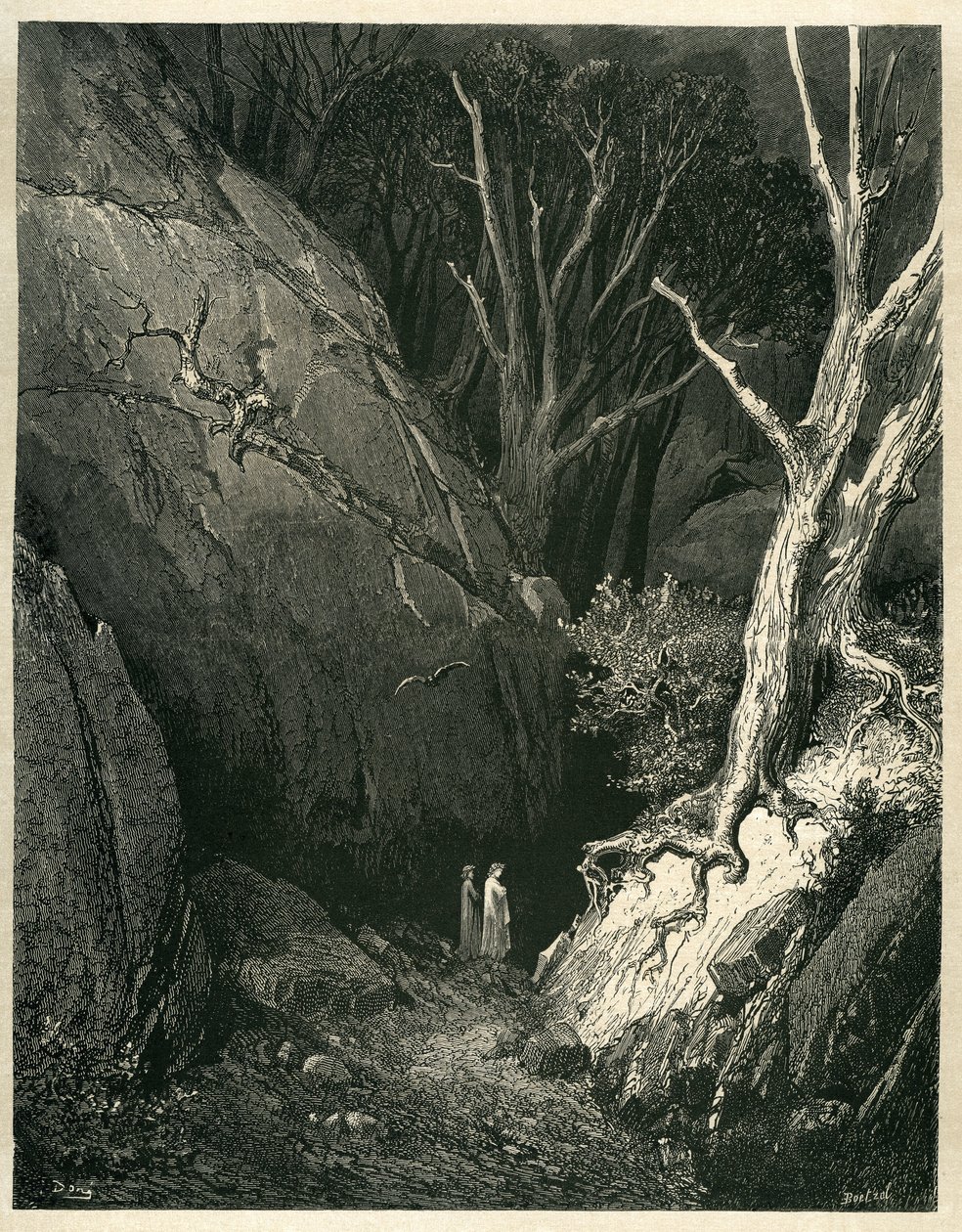 El Infierno de Dante Alighieri (la Divina Comedia) ilustrado por Gustave Dore. Edición francesa de 1861. "Allor si mosse, ed io gli tenni dietro. (Entonces se puso en marcha, y yo le seguí)", canto 1 v.136. de Gustave Dore