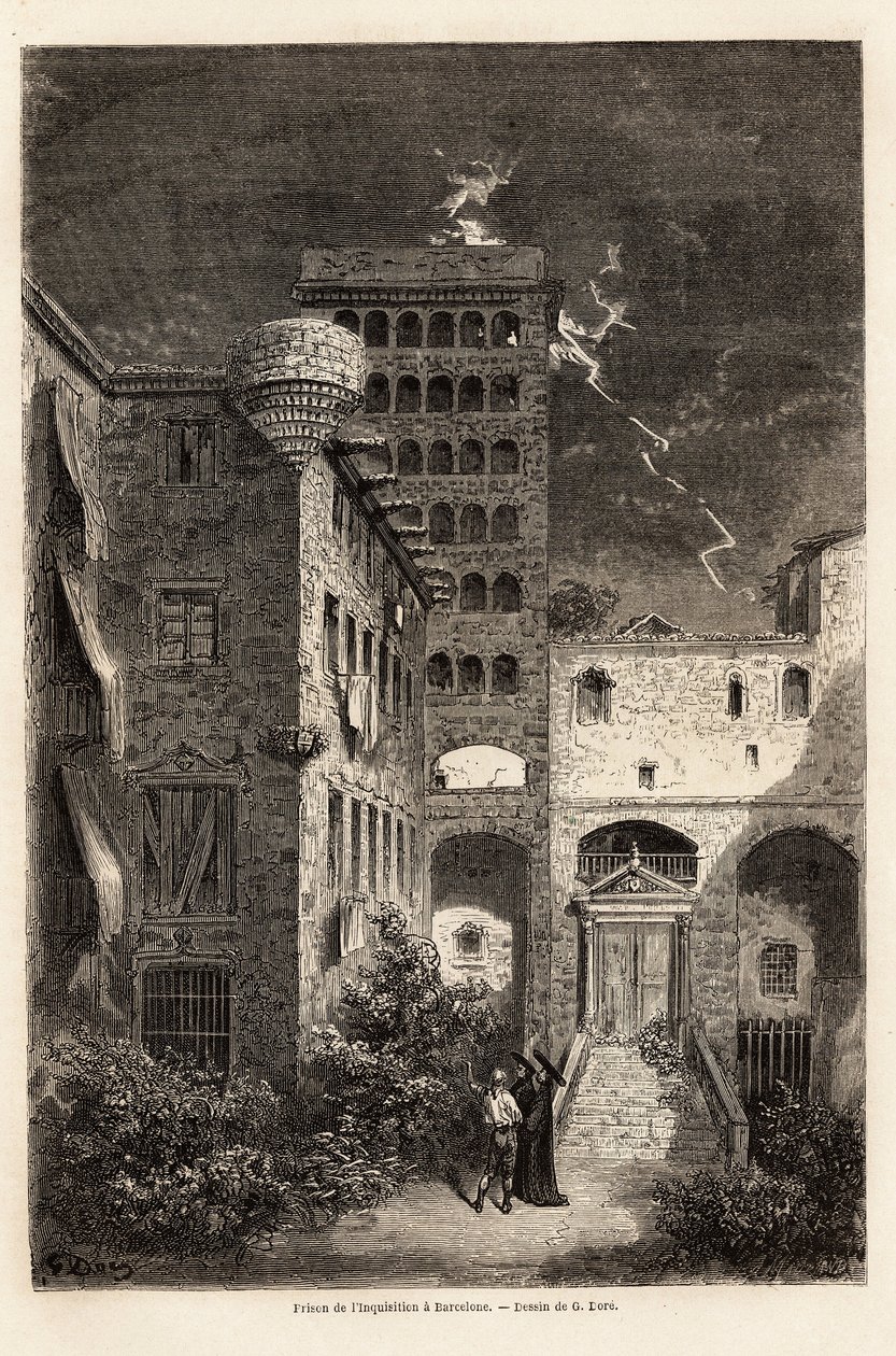 La prisión de la Inquisición en Barcelona, dibujo de Gustave Doré para ilustrar su viaje a España, con C. Davillier, en 1862. Grabado en 