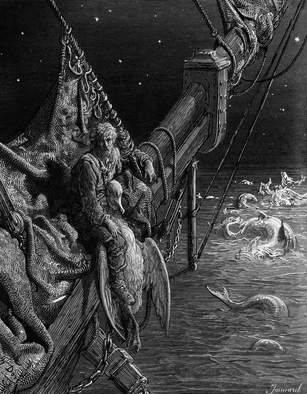 El marinero contempla las serpientes en el océano, escena de 