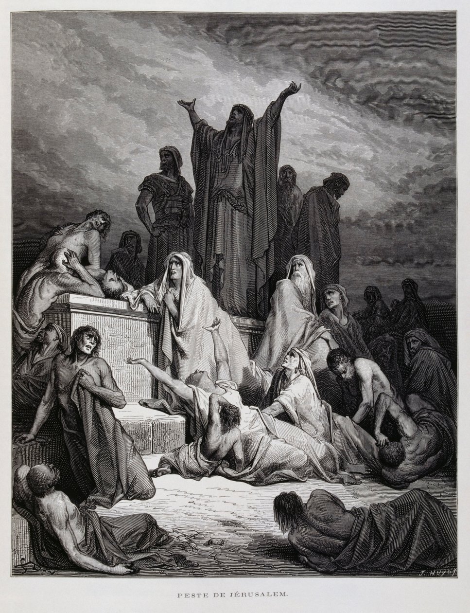 La peste golpea Jerusalén, Ilustración de la Biblia de Dore de Gustave Dore