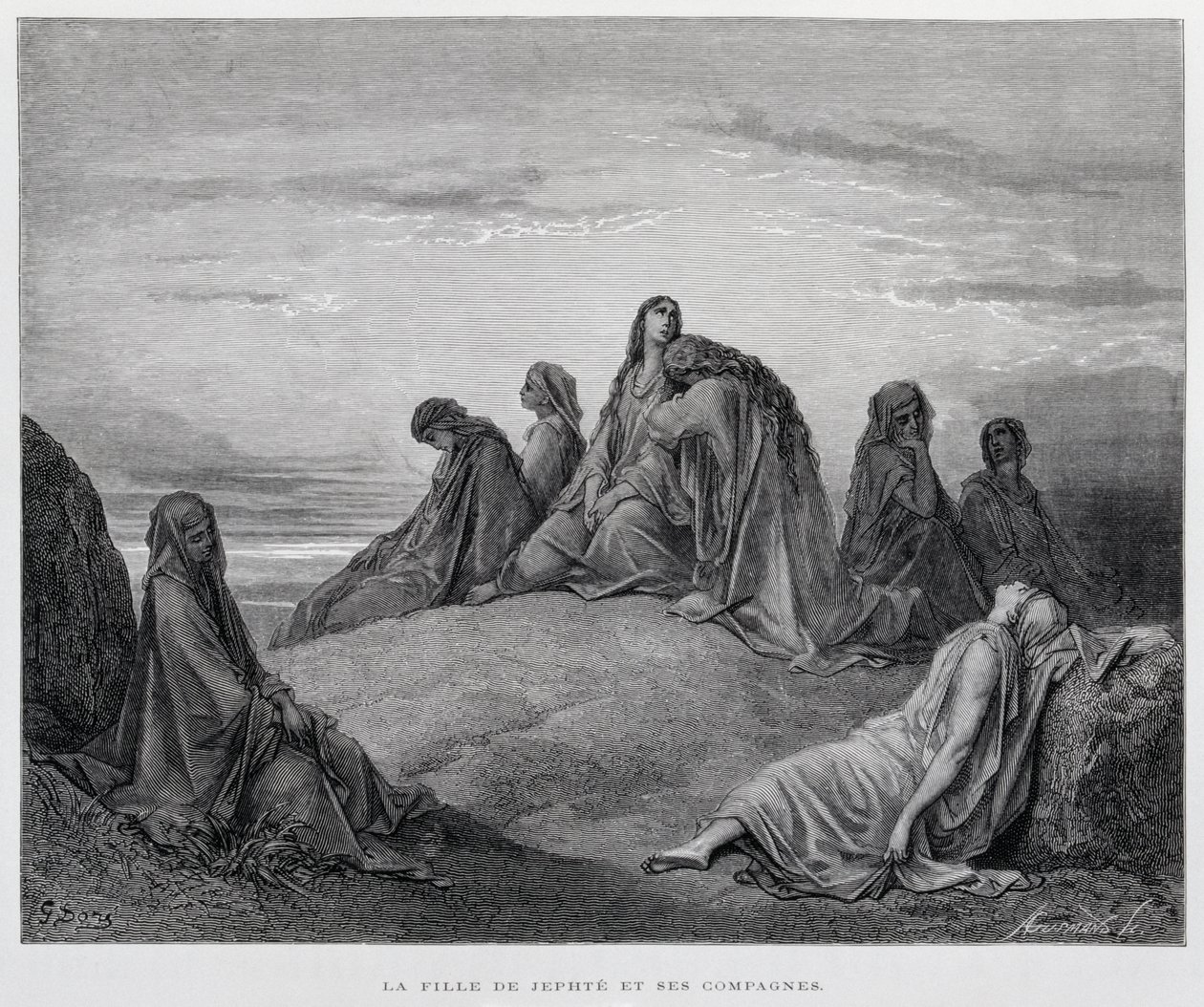 Las hijas de Jepthah, Ilustración de la Biblia de Dore de Gustave Dore