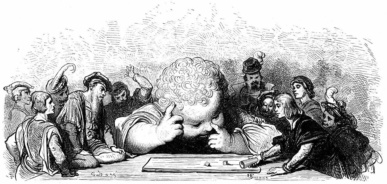 La educación del niño Gant Gargantua: aprende a tocar el des. Ilustración de Gustave Dore para la obra de François Rabelais. de Gustave Dore