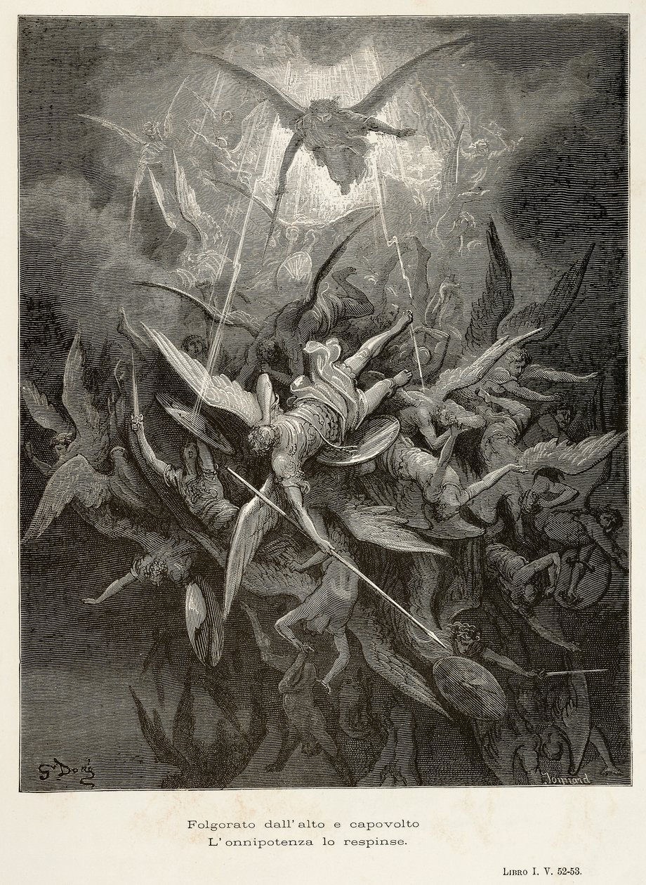 La caída de los ángeles, escena de El paraíso perdido de John Milton (1608-1674), ilustración de Gustave Doré (1832-1883) de Gustave Dore