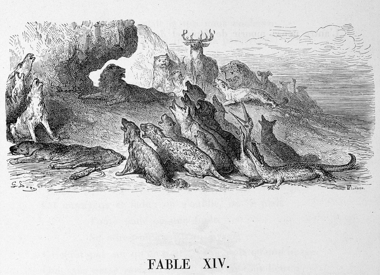 El funeral de la leona - en "Fábulas" de La Fontaine, ilustrado por Doré de Gustave Dore