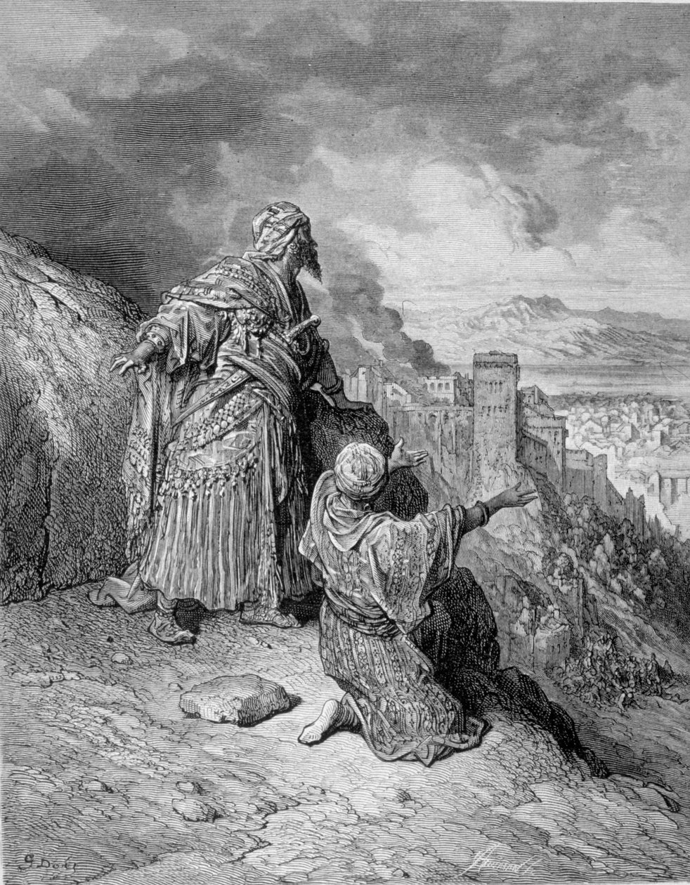 El último de los reyes árabes abandonó Granada tras su asedio por los católicos en 1492. Grabado por Gustave Doré de Gustave Dore