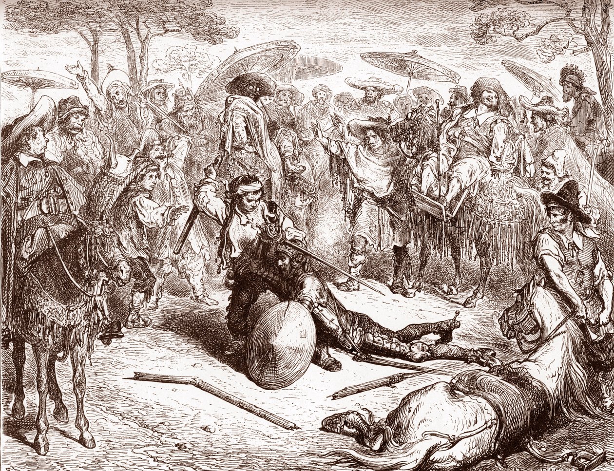 Los mercaderes de Toledo observan cómo uno de sus arrieros golpea a Don Quijote Grabado de Gustave Dore (1832-1883) para "El Ingenioso Hidalgo Don Quijote de la Mancha" de Miguel de Cervantes (1547-1616)) 1863 Colección particular de Gustave Dore