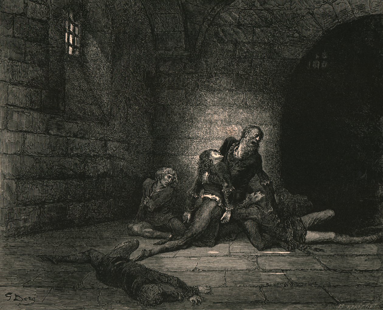 Entonces Geddo a mis pies se arrojó, gritando, ¿No tienes ayuda para mí, padre mío?, c1890 de Gustave Dore