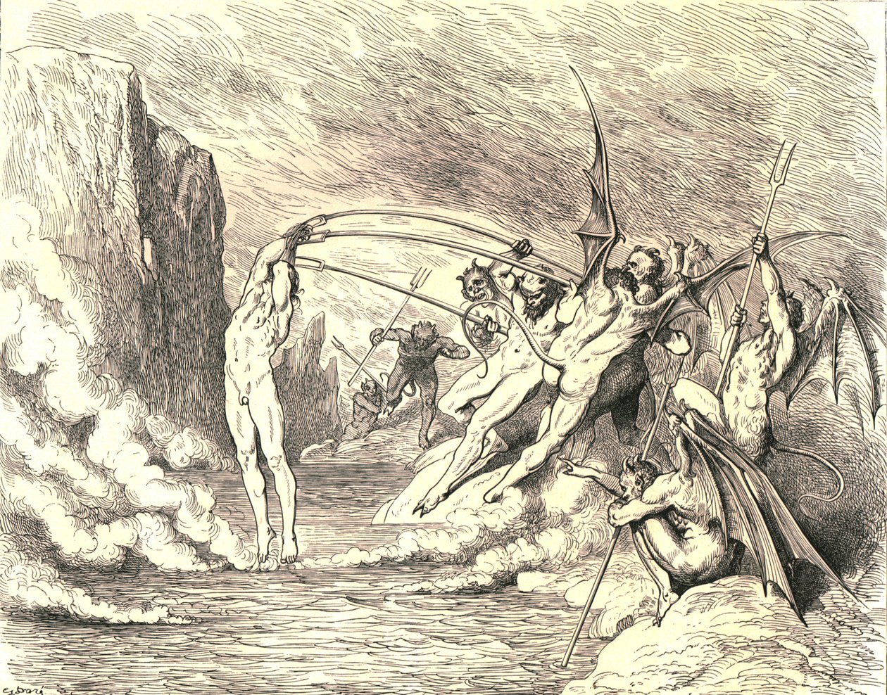 Dicho esto, lo engancharon con más de cien ganchos, c1890 de Gustave Dore
