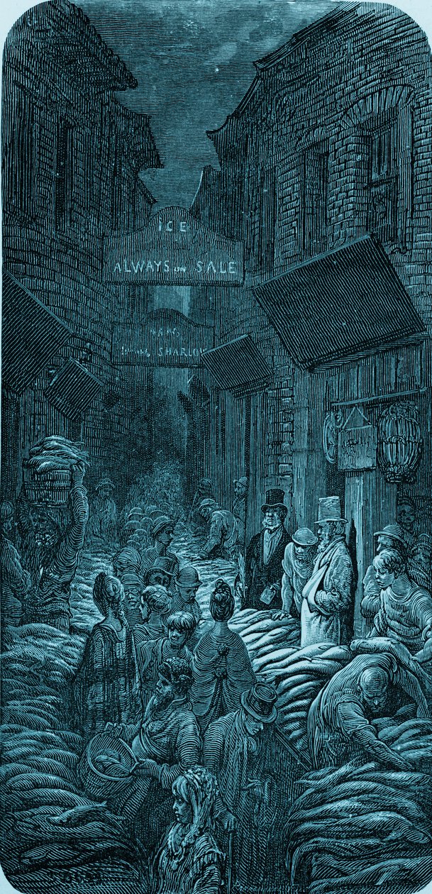 Mercado de pescado victoriano, grabado por Gustave Doré de Gustave Dore