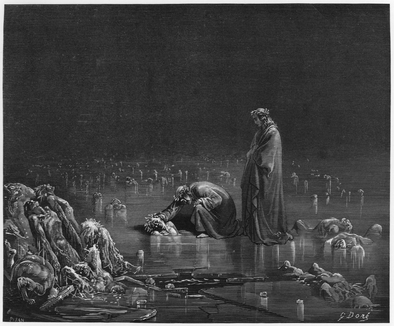 Virgilio (70-19 a.C.) y Dante, ilustración de 