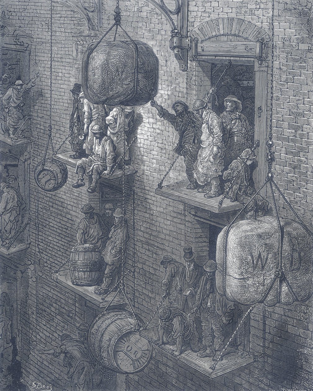 Almacenes en la ciudad de Londres. De Gustave Dore y Blanchard Jerrold Londres: A Pilgrimage London 1872. de Gustave Dore