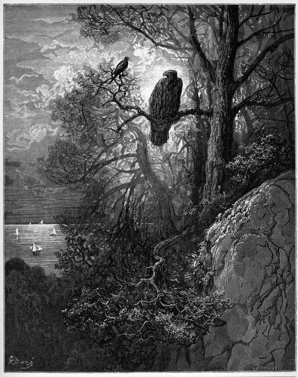 El águila y la urraca - de "Fábulas" de Jean de La Fontaine de Gustave Dore