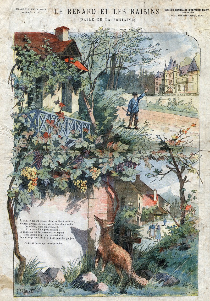La zorra y las uvas. Fábulas de Jean de La Fontaine (1621-95). Ilustración de Gustave Fraipont (1849-1923). Colección privada. de Gustave Fraipont