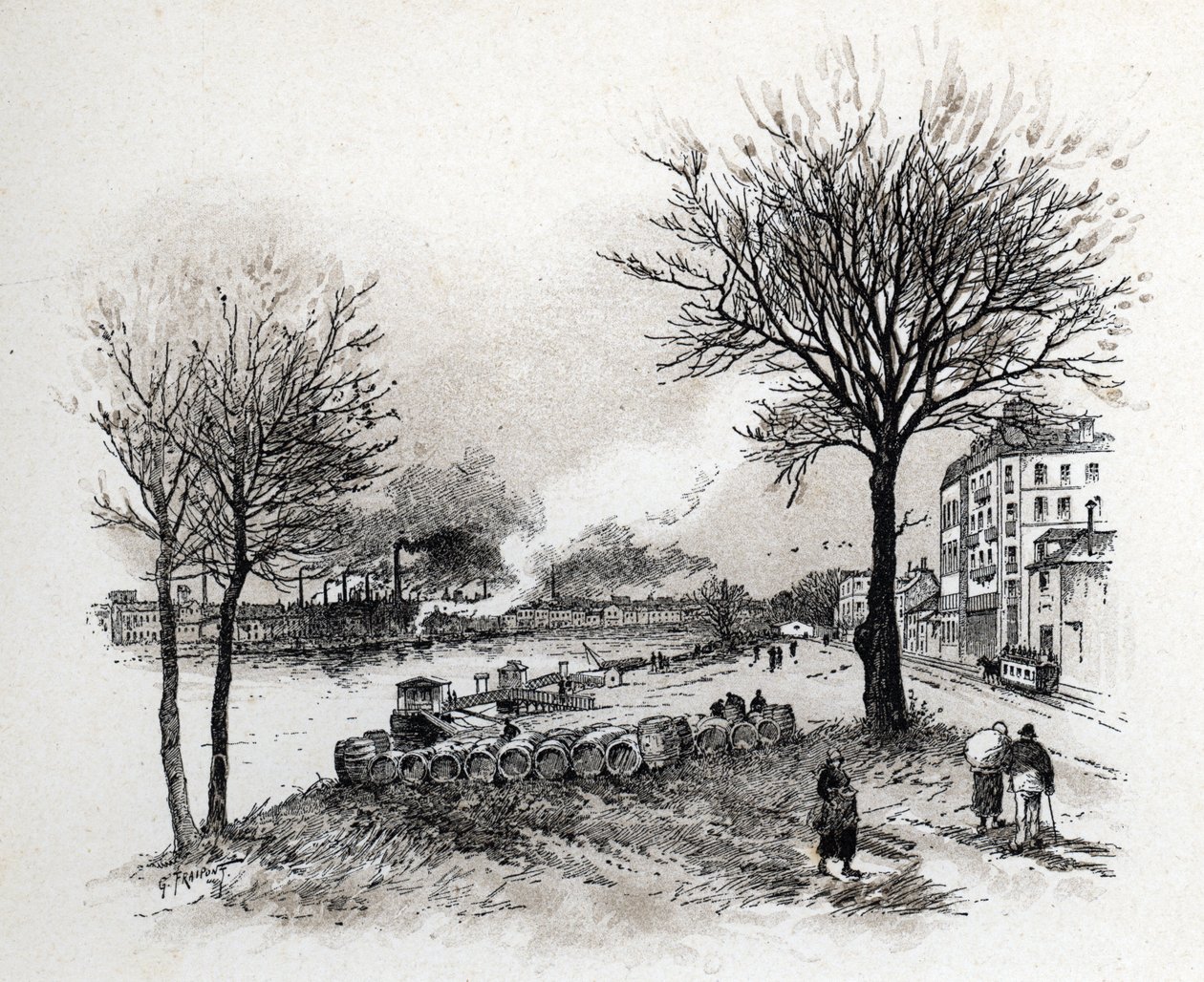 Vista de Ivry sur Seine (Ivry-sur-Seine) Dibujo de Gustave Fraipont (1849-1923) desde Saint-Juirs de Gustave Fraipont