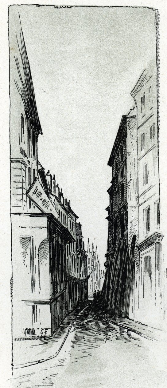 Vista de la calle del Hotel Colbert cerca de la plaza Maubert en París Dibujo de Gustave Fraipont (1849-1923) desde Saint-Juirs de Gustave Fraipont