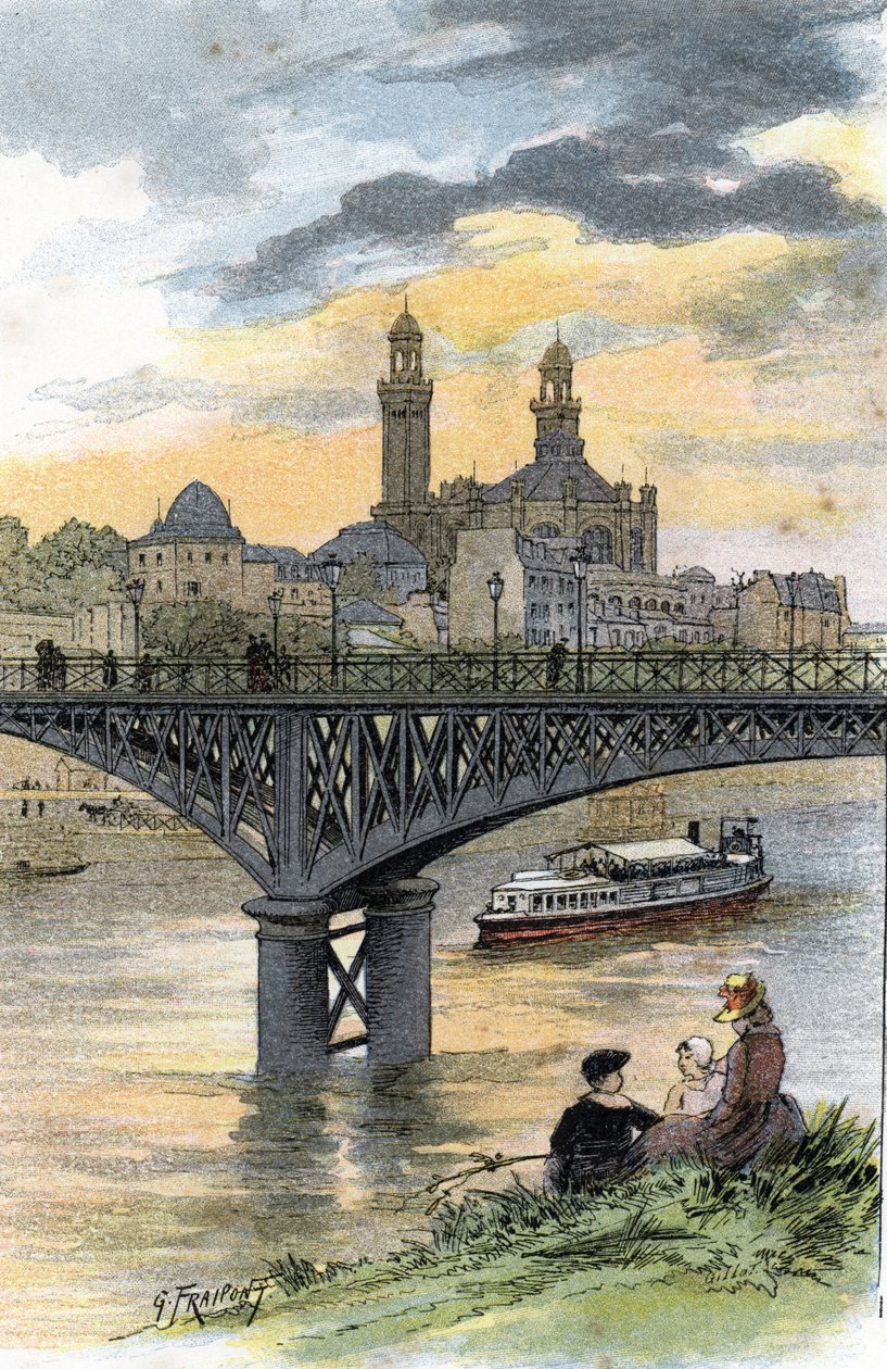 Vista de la pasarela de Passy (actual puente de Bir Hakeim) en París Dibujo de Gustave Fraipont (1849-1923) desde Saint-Juirs de Gustave Fraipont