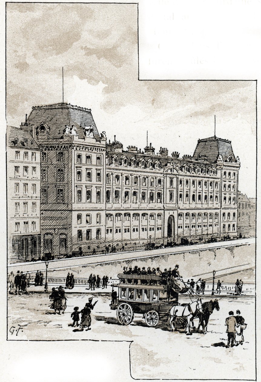 Vista del departamento de policía en el quai des golfevres, París Dibujo de Gustave Fraipont (1849-1923) desde Saint-Juirs de Gustave Fraipont