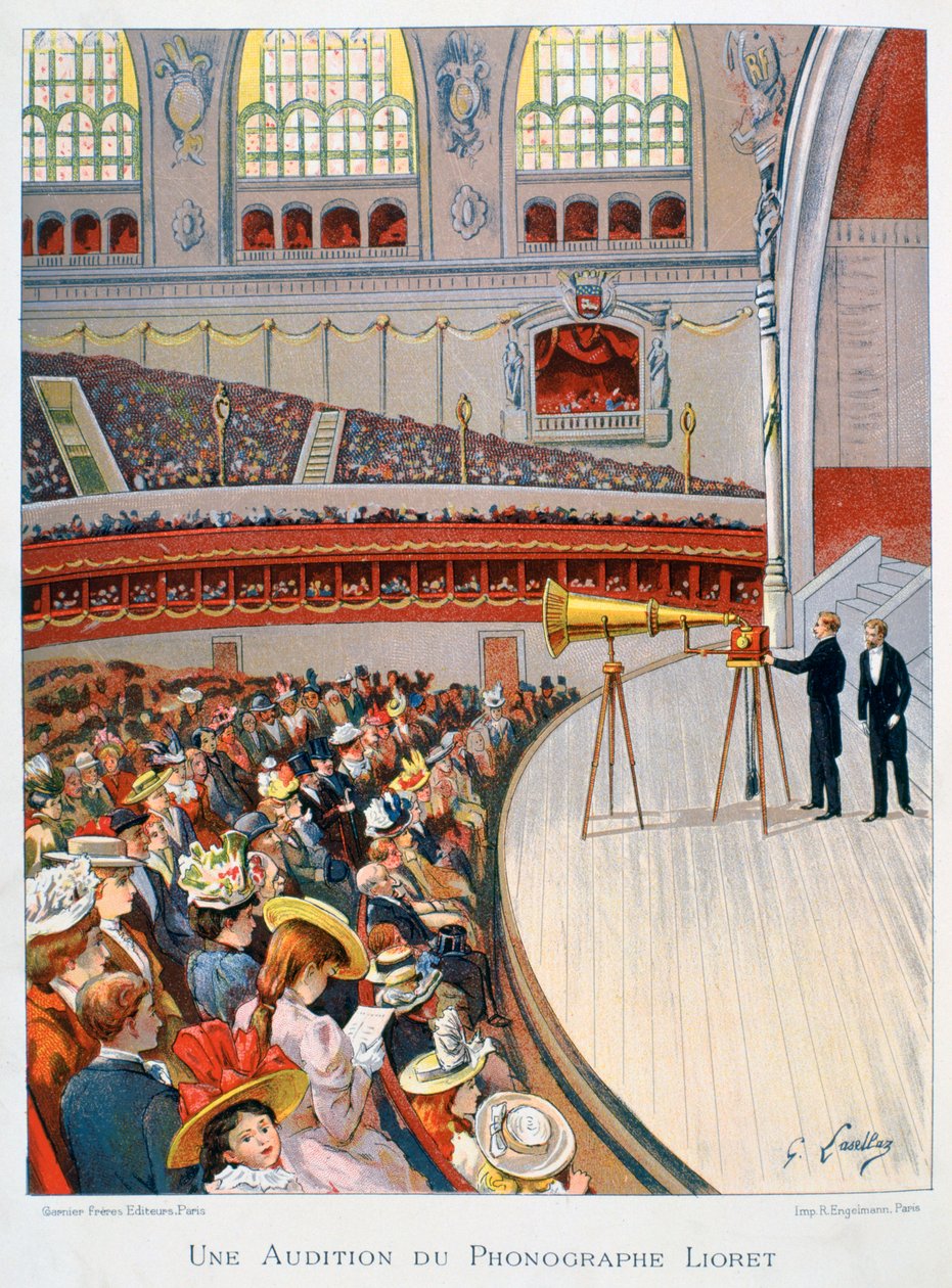 Exhibición de Fonógrafo o Gramófono de Gustave Francois Lasellaz