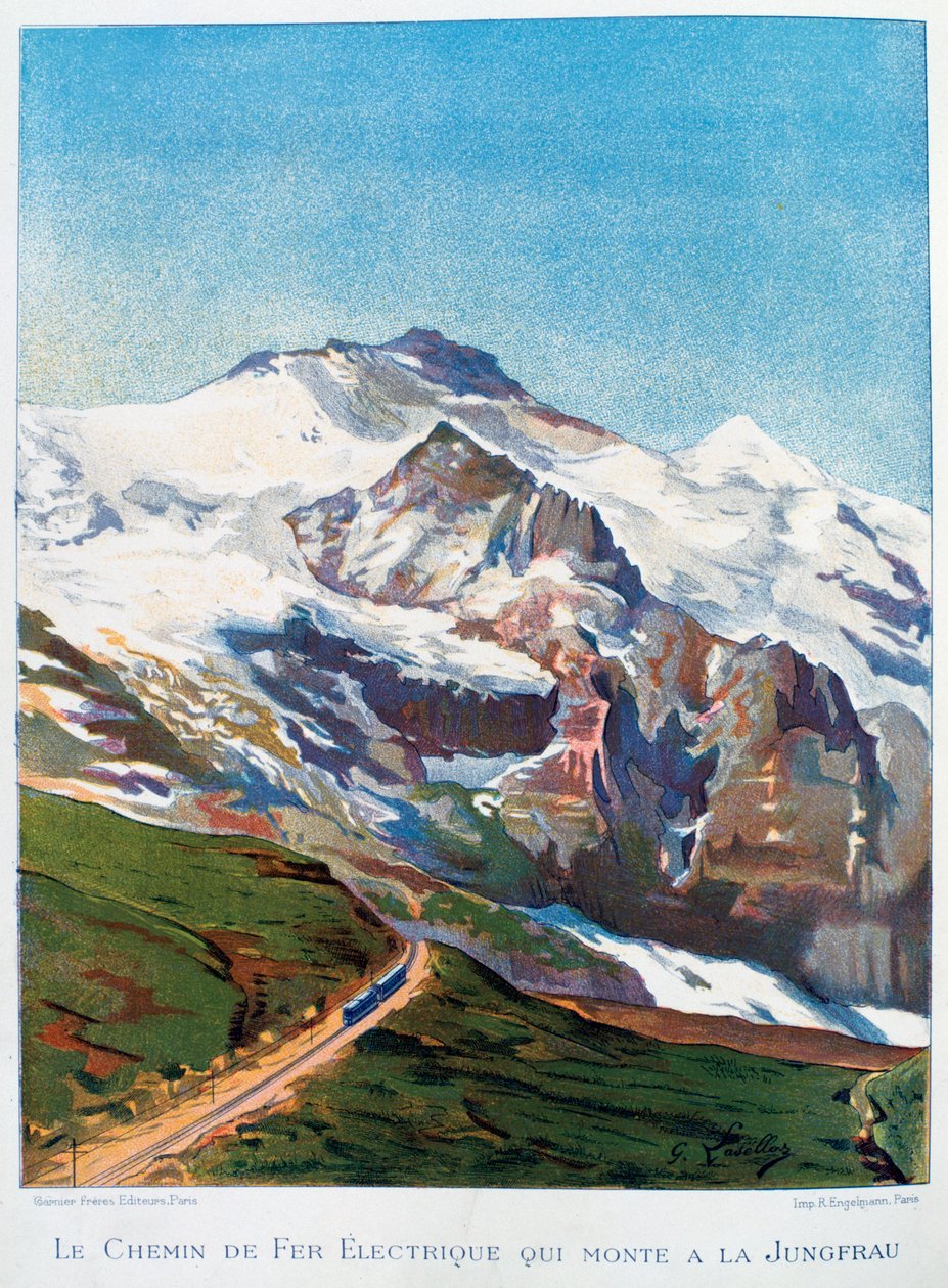 El ferrocarril eléctrico al Monte Jungfrau, Alpes Suizos, siglo XIX de Gustave Francois Lasellaz