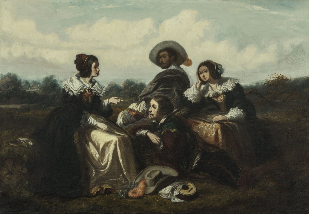 La historia. Personajes en traje de Luis XIII, hacia 1830 (óleo) de Gustave François Morin